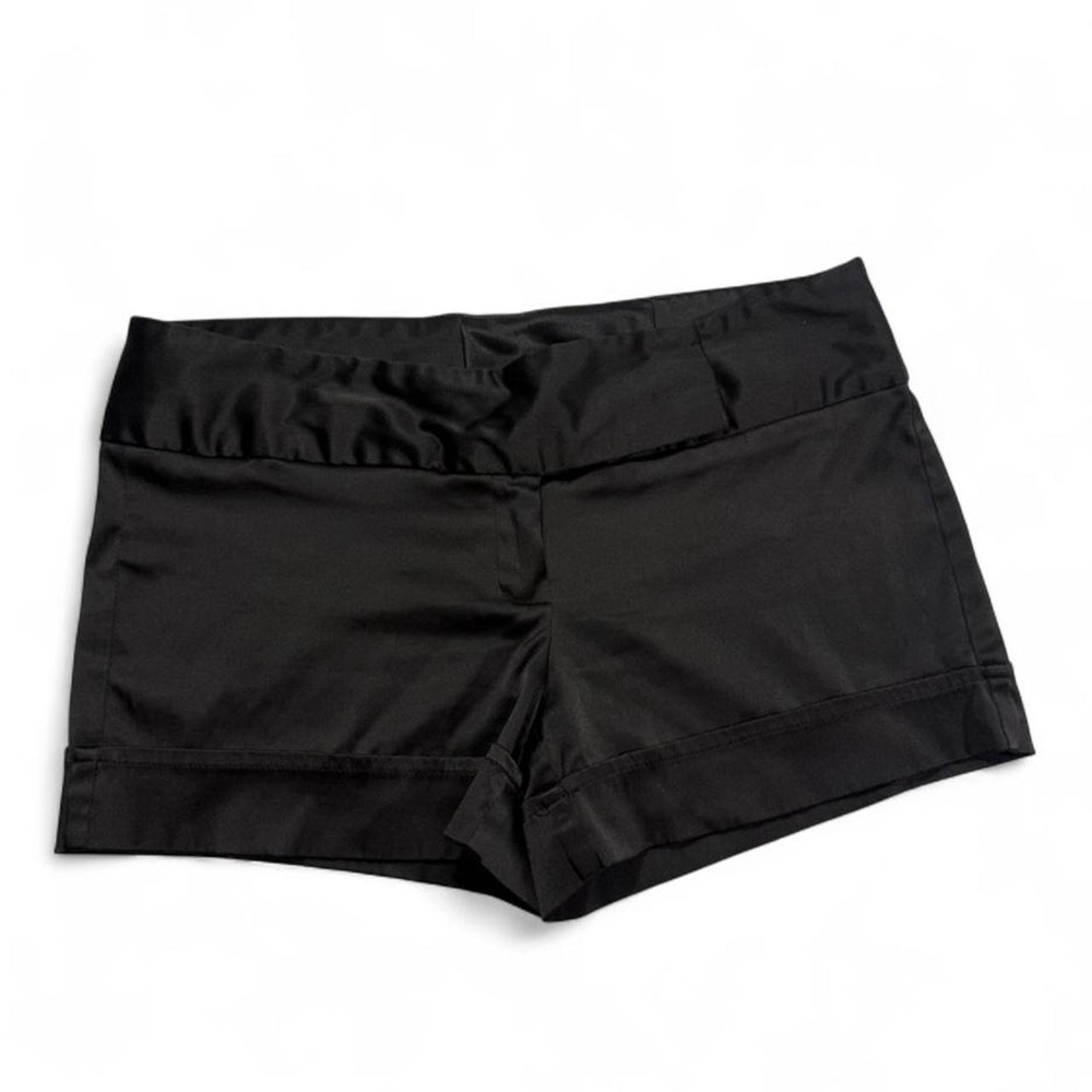 Black Satin High Rise Hot Pants Mini Shorts Sleek Party Clubwear Sleek